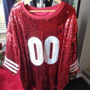 Plus-Size Red Sequin Jersey Top – “00” Front – Size 26/28